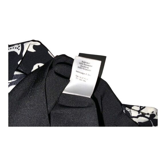 Talbots Paisley Crepe Shift Dress Women's Size 2P Bell Sleeves Black and White - Picture 4 of 9